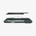 ACS08016 - iPhone 16 Pro Max Case Optik Armor (MagFit) in Abyss Green showing the soft layer of the  inner case hovering above the magnet ring plate and the case