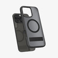 ACS08379 - iPhone 16 Pro Case Ultra Hybrid S (MagFit) in Frost Black showing the back, hovering in front of a device
