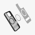 ACS08379 - iPhone 16 Pro Case Ultra Hybrid S (MagFit) in Frost Black showing the back cover detached, hovering in front of the magsafe ring metal plate and the case showing inner side