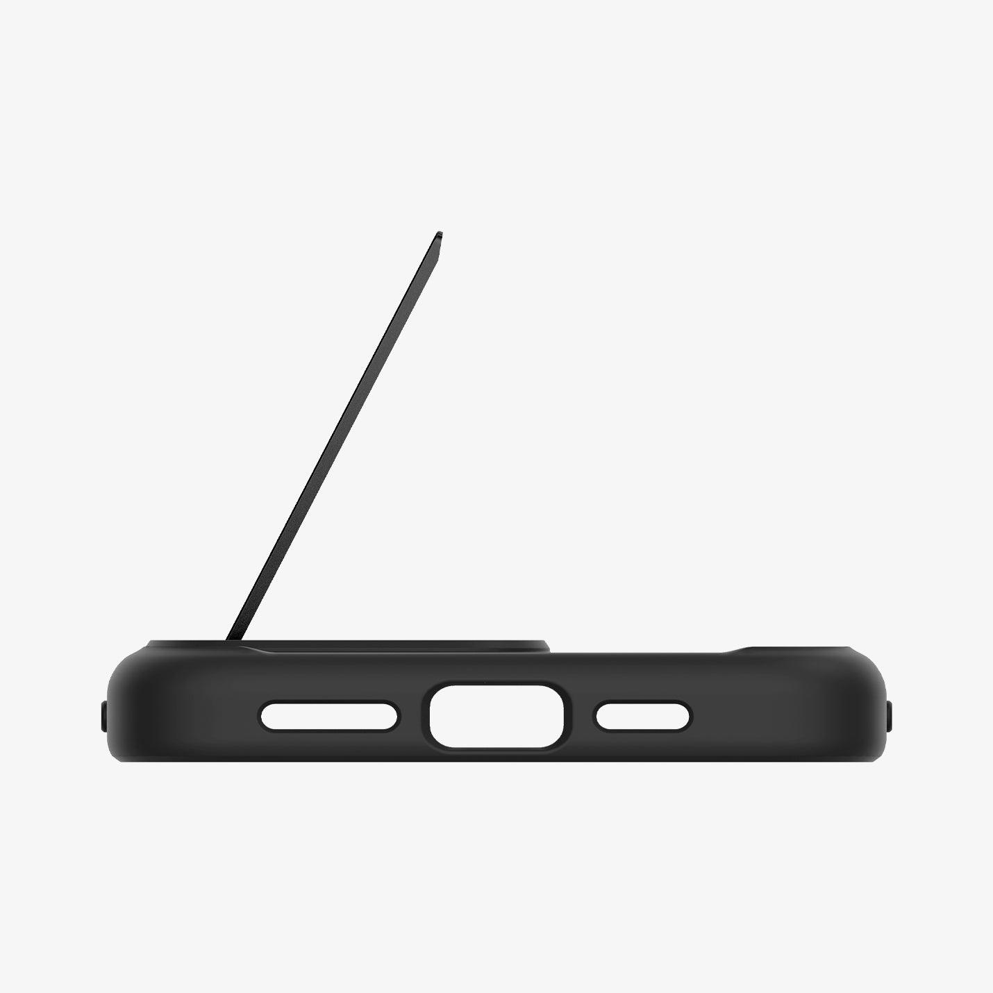 ACS08379 - iPhone 16 Pro Case Ultra Hybrid S (MagFit) in Frost Black showing the bottom, with built-in kickstand lifted up