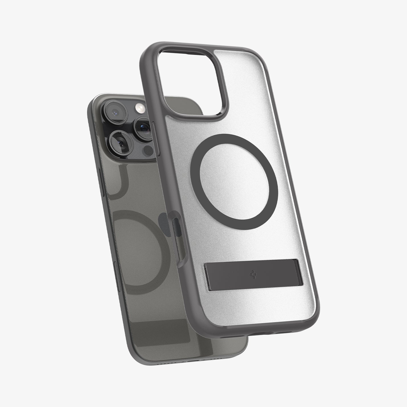 ACS08378 - iPhone 16 Pro Max Case Ultra Hybrid S (MagFit) in Frost Gray showing the back, hovering in front of a device