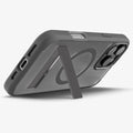 ACS08380 - iPhone 16 Pro Case Ultra Hybrid S (MagFit) in Frost Gray showing the back, partial sides and bottom, propped up with a built-in kickstand