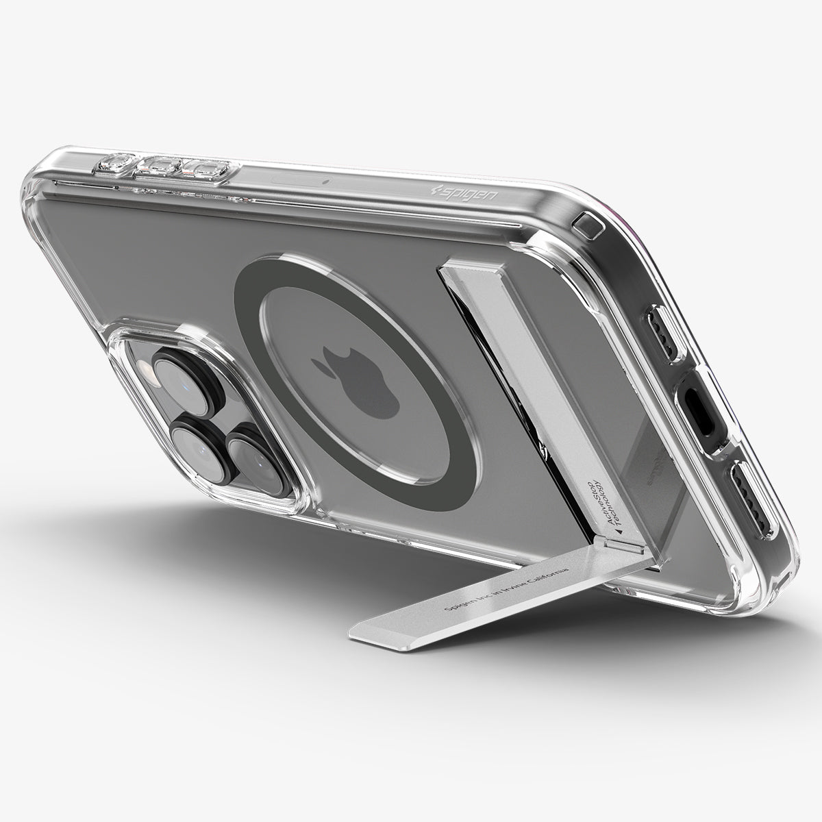 ACS08143 - iPhone 16 Pro Case Ultra Hybrid S (MagFit) in Graphite showing the back, partial sides and bottom, propped up with a built-in kickstand