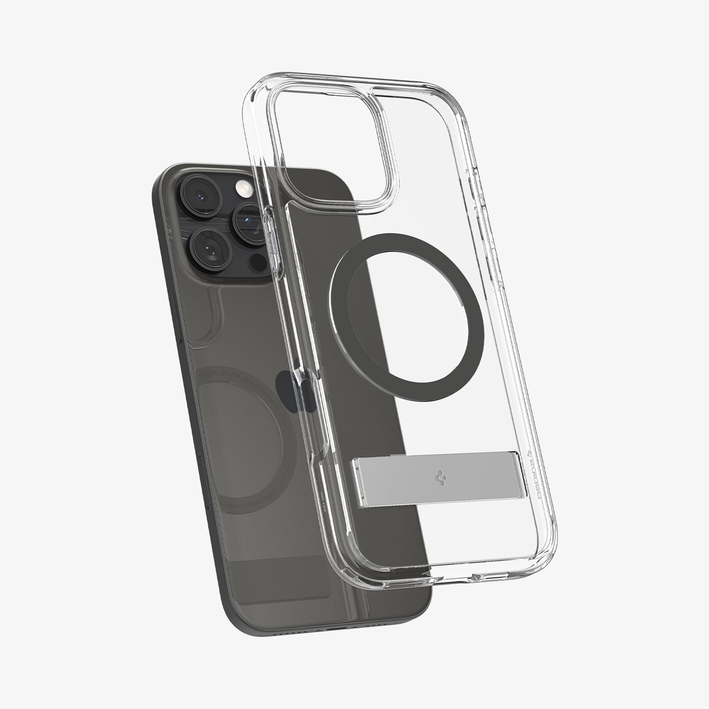 ACS08143 - iPhone 16 Pro Case Ultra Hybrid S (MagFit) in Graphite showing the back, hovering in front of a device