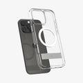ACS08142 - iPhone 16 Pro Case Ultra Hybrid S (MagFit) in Crystal Clear showing the back, hovering in front of a device