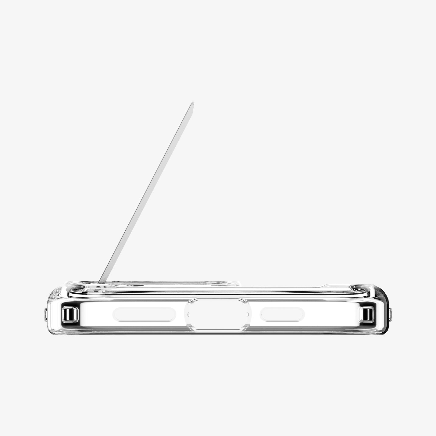 ACS08142 - iPhone 16 Pro Case Ultra Hybrid S (MagFit) in Crystal Clear showing the bottom, with built-in kickstand lifted up