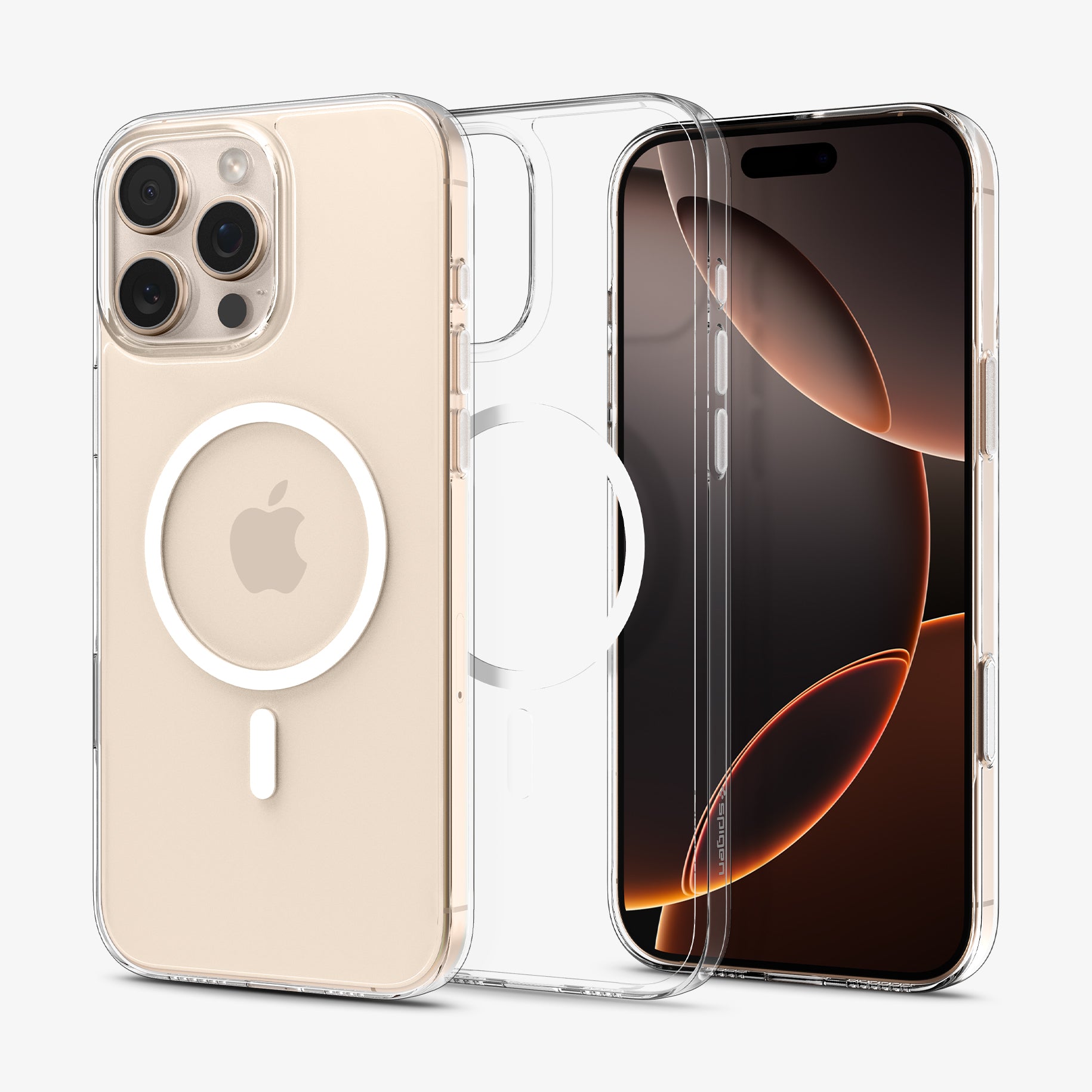 ACS09316 - iPhone 16 Pro Case Thin Fit T (MagFit) in clear showing the back, inside and front