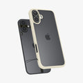 ACS08073 - iPhone 16 Plus Case Ultra Hybrid in Mute Beige showing the back and partial side hovering in front of another device