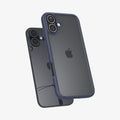 ACS08202 - iPhone 16 Case Ultra Hybrid in Navy Blue showing the back and partial side hovering in front of another device