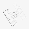 ACS08212 - iPhone 16 Case Ultra Hybrid S (MagFit) in Crystal Clear showing the back cover detached, hovering in front of the magsafe ring metal plate and the case showing inner side