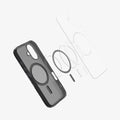 ACS09074 - iPhone 16 Case Ultra Hybrid T (MagFit + Camera Control) in Frost Black showing the inner glass hovering above the magnet ring plate and case