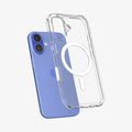 ACS09073 - iPhone 16 Case Ultra Hybrid T (MagFit + Camera Control) in White showing the back of the case hovering above the device