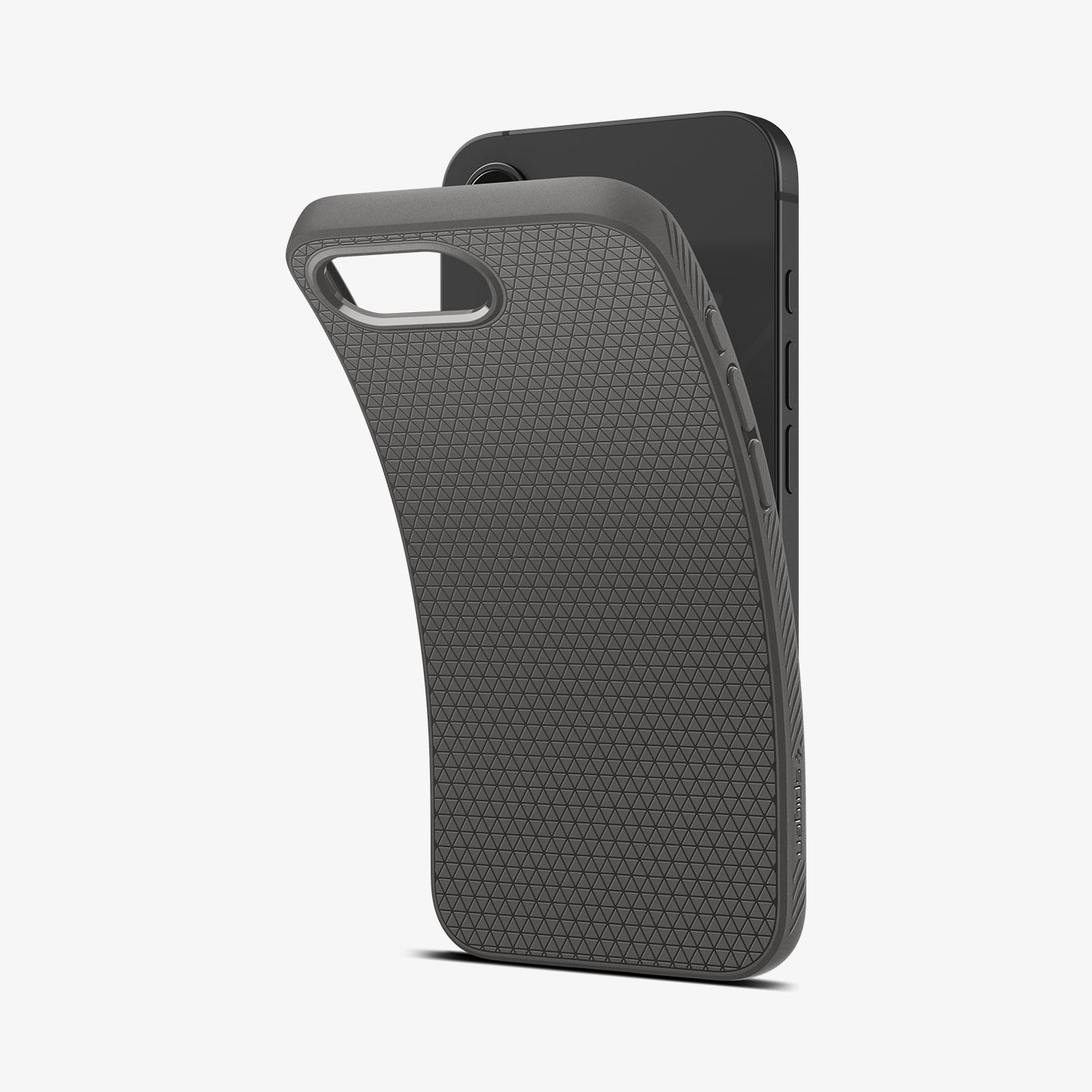 ACS09532 - iPhone 16e Case Liquid Air in Marble Gray showing the back, partial side slightly lifted