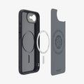 ACS09155 - iPhone 16e Case Nano Pop (MagFit) in Black Sesame showing the inner hovering in front of the detached metal ring and the case