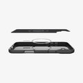 ACS08060 - iPhone 16 Plus Case Thin Fit (MagFit) in Black showing the inner layer hovering above the detached magnet ring plate and the case