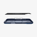 ACS08061 - iPhone 16 Plus Case Thin Fit (MagFit) in Navy Blue showing the inner layer hovering above the detached magnet ring plate and the case