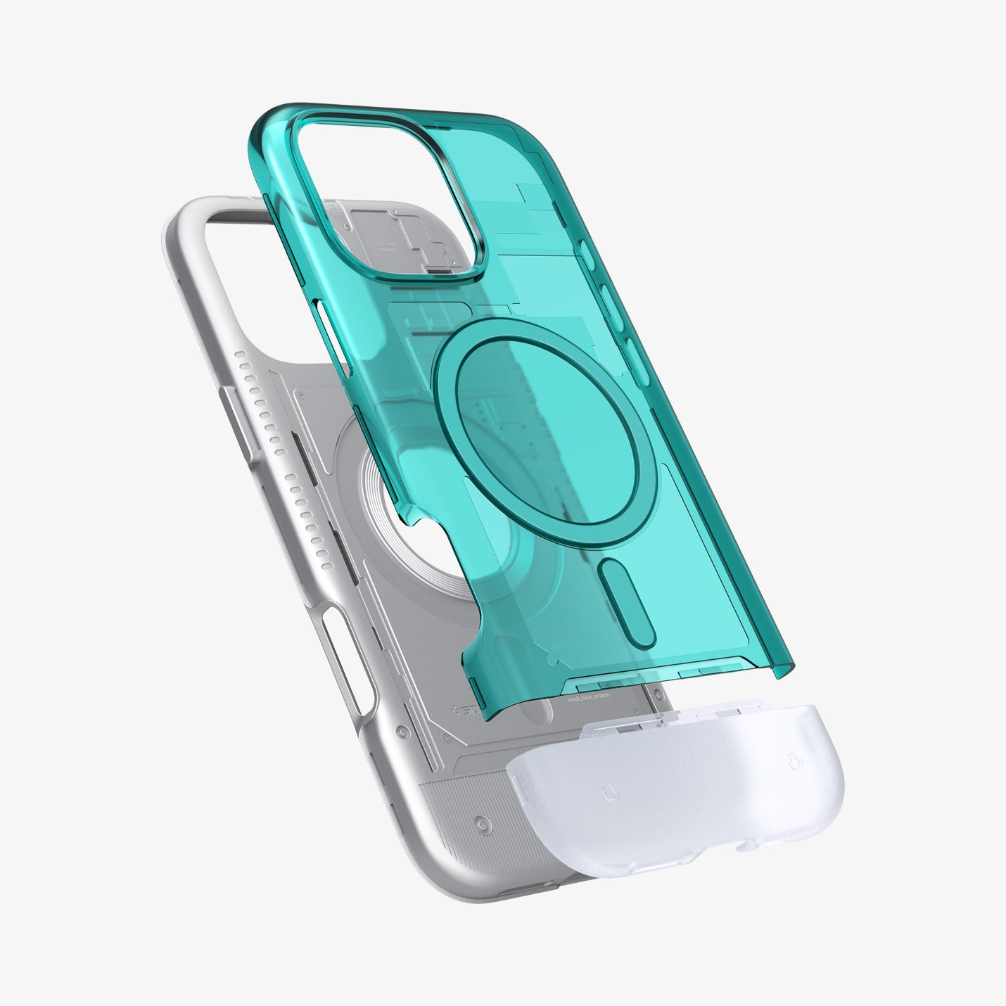 ACS08153 - iPhone 16 Pro Case Classic C1 (MagFit) in Bondi Blue showing the back cover, partially hovering in front of the detached back of the case