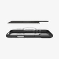 ACS08106 - iPhone 16 Pro Case Thin Fit (MagFit) in Black showing the inner layer hovering above the detached magnet ring plate and the case
