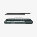 ACS08109 - iPhone 16 Pro Case Thin Fit (MagFit) in Abyss Green showing the inner layer hovering above the detached magnet ring plate and the case