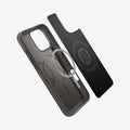 ACS08107 - iPhone 16 Pro Case Thin Fit (MagFit) in Gunmetal showing the inner layer hovering from detached magnet ring plate and the case