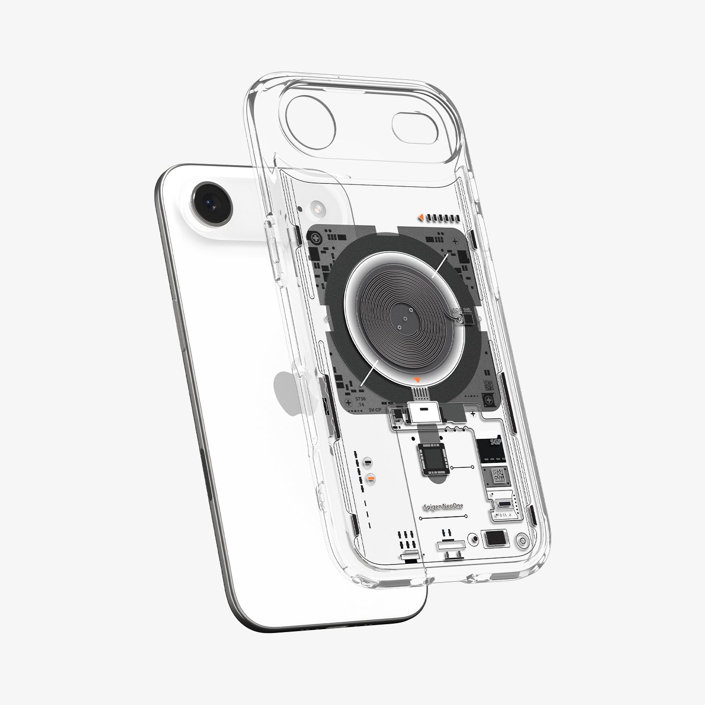 ACS10059 - iPhone 17 Air Ultra Hybrid Neo One (MagFit) showing the front of layer hovering above the magfit magnet plate and the case