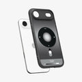 ACS10061 - iPhone 17 Air Ultra Hybrid Classic (MagFit) in Classic Black showing the front of layer hovering above the magfit magnet plate and the case
