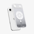 ACS10060 - iPhone 17 Air Ultra Hybrid Classic (MagFit) in Classic Sliver showing the front of layer hovering above the magfit magnet plate and the case