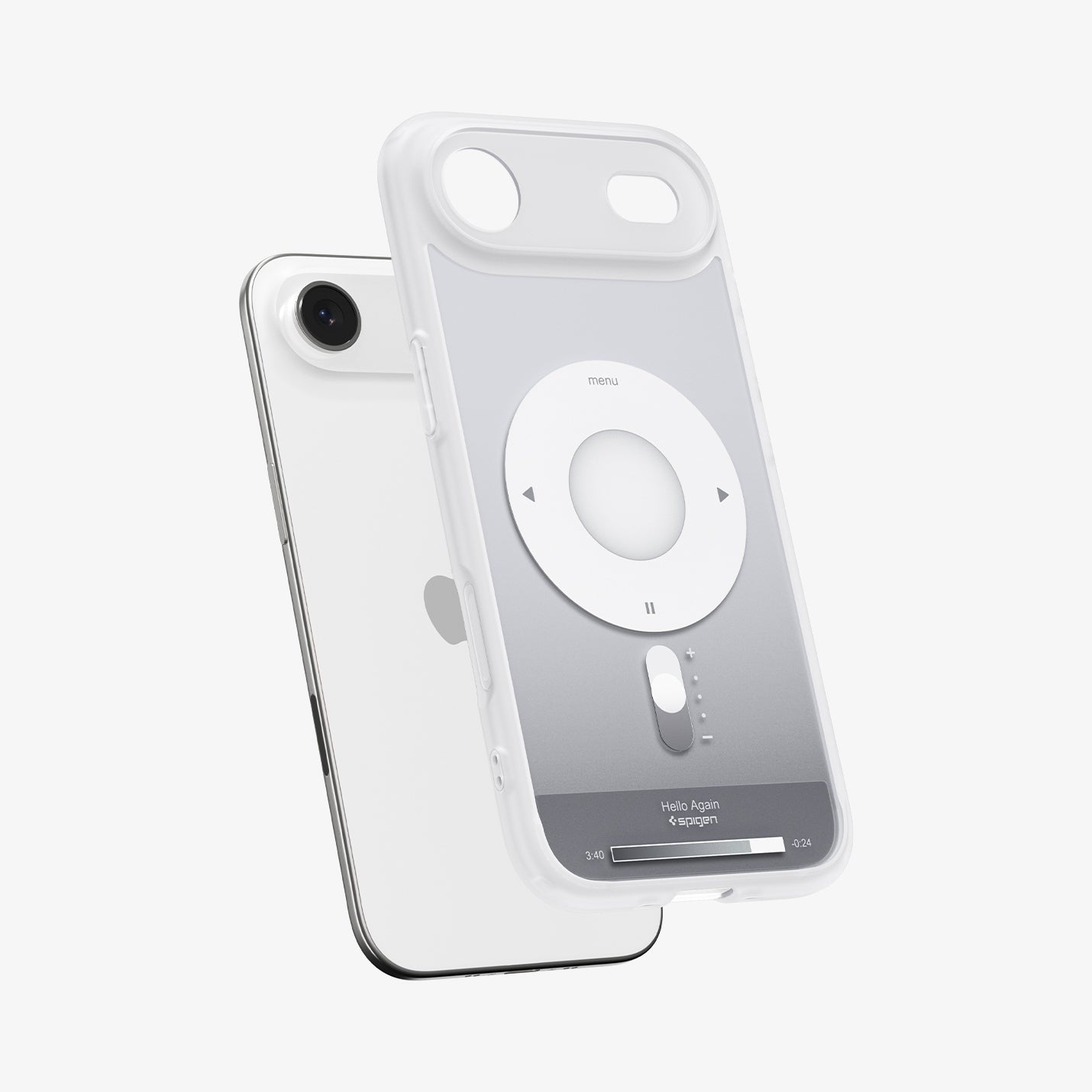 ACS10060 - iPhone 17 Air Ultra Hybrid Classic (MagFit) in Classic Sliver showing the front of layer hovering above the magfit magnet plate and the case