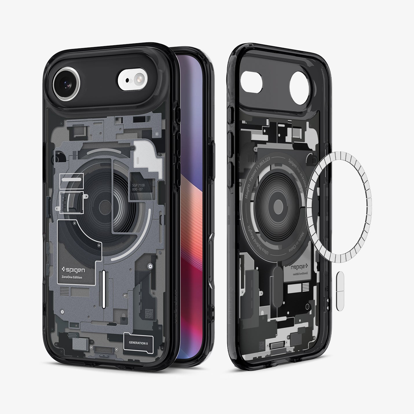 ACS10058 - iPhone 17 Air Ultra Hybrid Zero One (MagFit) in Zero One Black showing the back, partial inner, partial front and sides