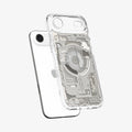 ACS10057 - iPhone 17 Air Ultra Hybrid Zero One (MagFit) in Zero One Natural Titanium showing the front of layer hovering above the magfit magnet plate and the case