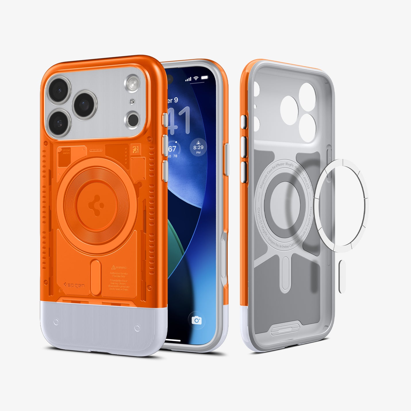 ACS09963 - iPhone 17 Pro Case Classic C1 (MagFit) in tangerine showing the back and inside of case