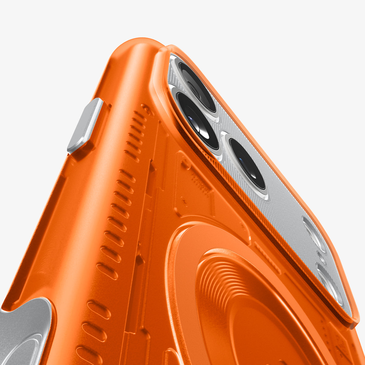 ACS09963 - iPhone 17 Pro Case Classic C1 (MagFit) in tangerine showing the back and side zoomed in