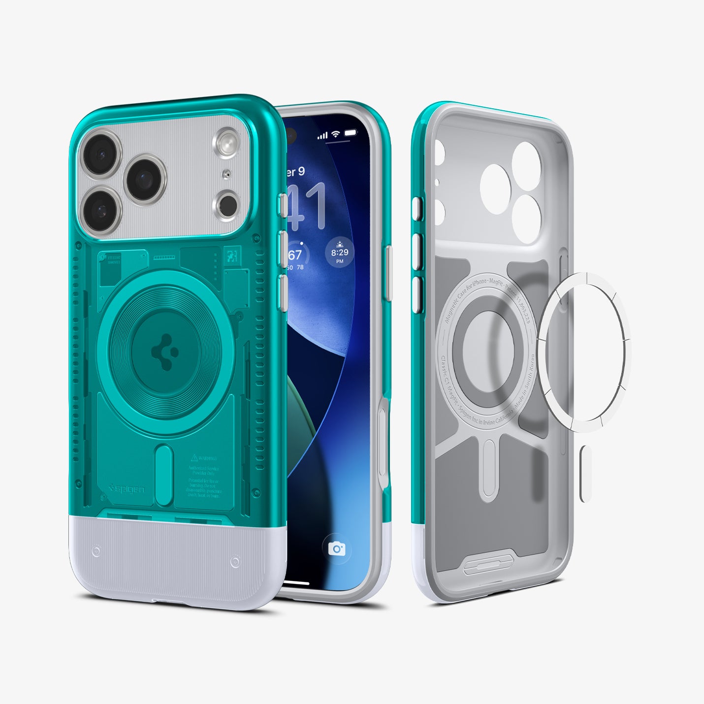 ACS09908 - iPhone 17 Pro Max Case Classic C1 (MagFit) in bondi blue showing the back and inside magnet ring layers