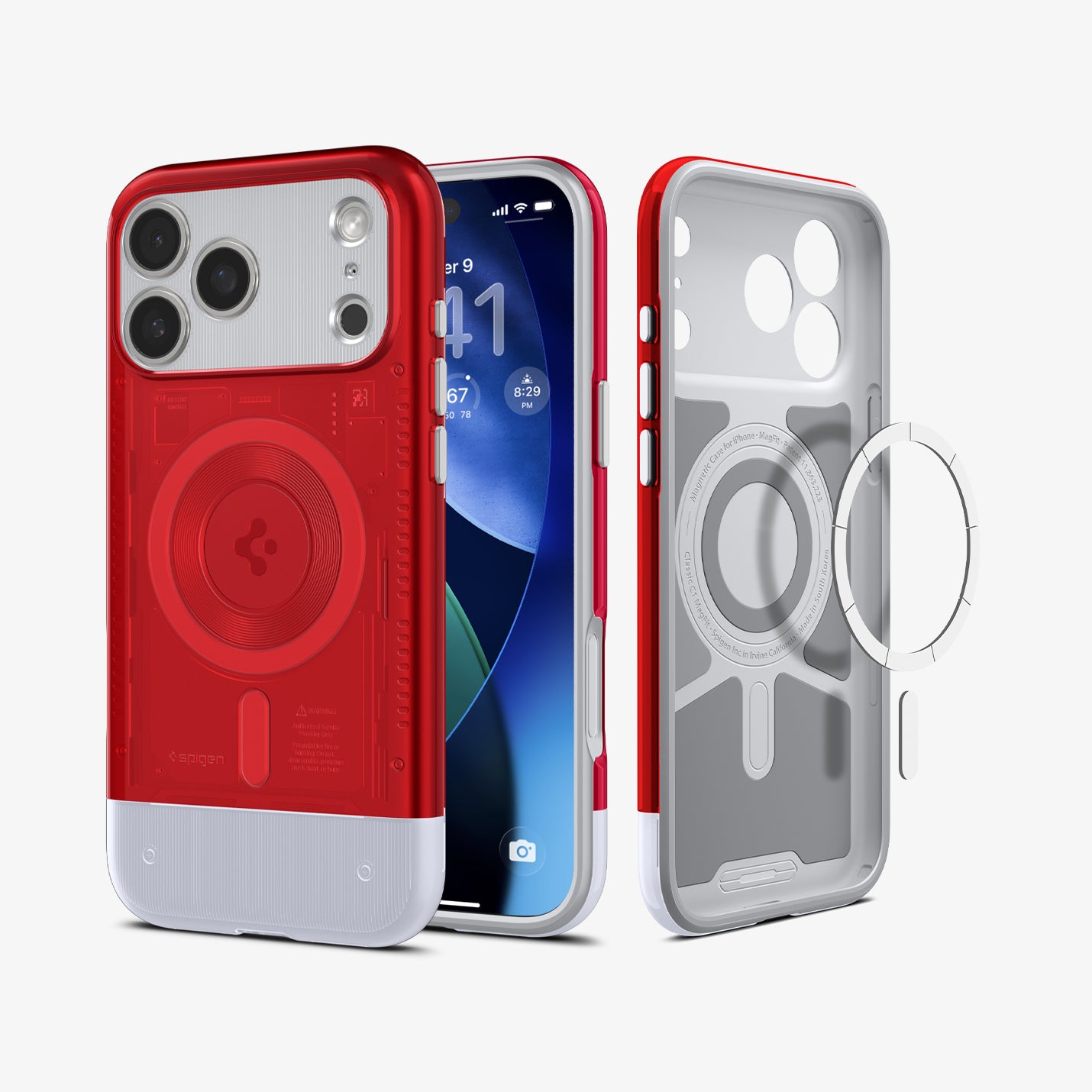 ACS09909 - iPhone 17 Pro Max Case Classic C1 (MagFit) in ruby showing the back and inside magnet ring layer