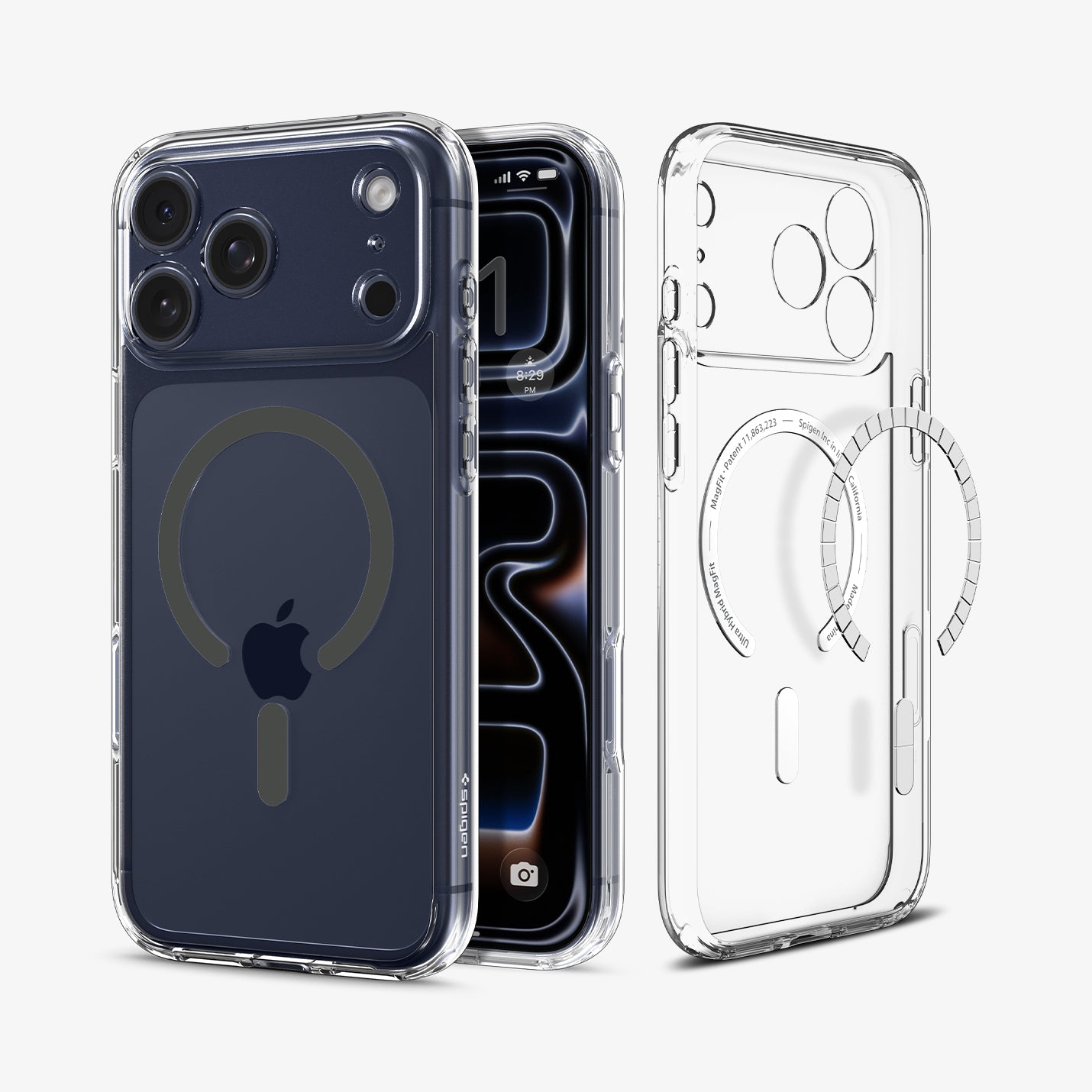 ACS10036 - iPhone 17 Pro Max Ultra Hybrid (MagFit) in Clear Graphite showing the back, partial inner, partial front and sides