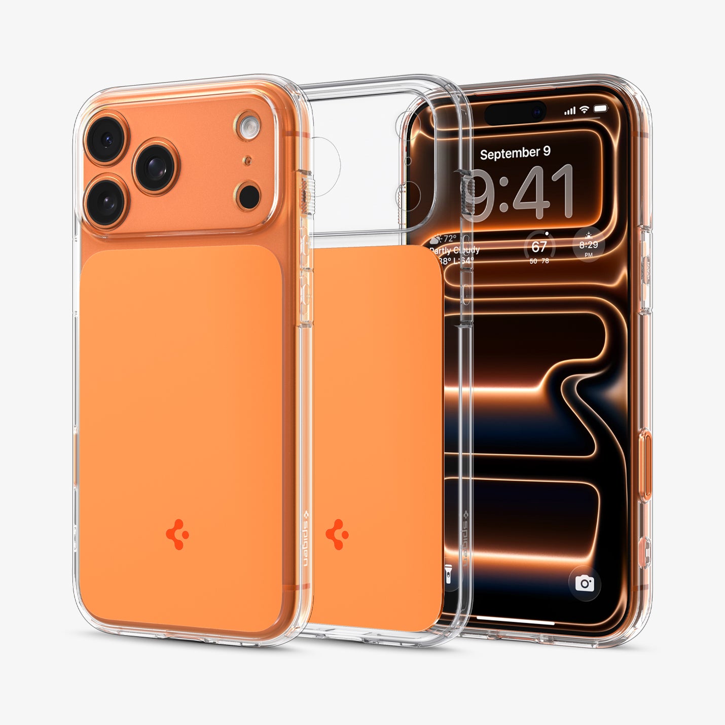 ACS10468 - iPhone 17 Pro Max Ultra Hybrid T (MagFit) in Glossy Orange showing the back, front and inside