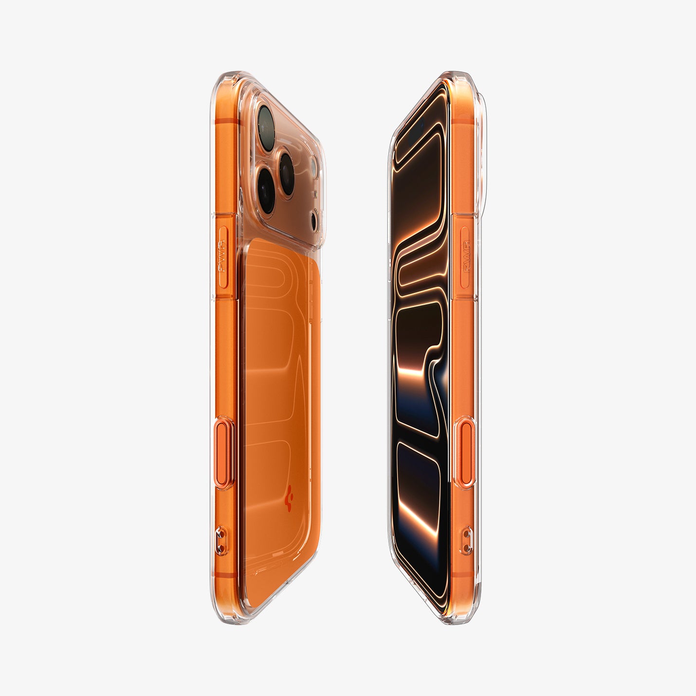 ACS10468 - iPhone 17 Pro Max Ultra Hybrid T (MagFit) in Glossy Orange showing the partial back, partial front, and sides