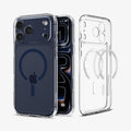 ACS10954 - iPhone 17 Pro Ultra Hybrid (MagFit) in Clear Deep Blue showing the back, partial inner, partial front and sides