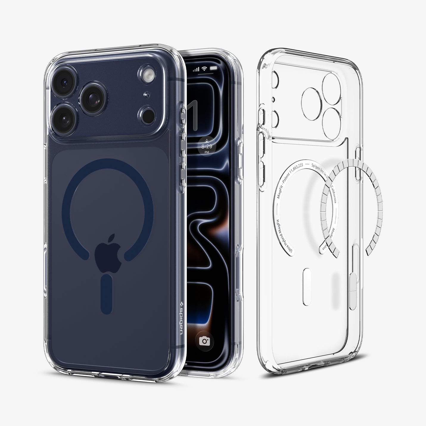 ACS10954 - iPhone 17 Pro Ultra Hybrid (MagFit) in Clear Deep Blue showing the back, partial inner, partial front and sides