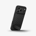 ACS09911CB - iPhone 18 Pro Max / iPhone 17 Pro Max Parallax S (Mag Fit) in Matte Black showing the device propped up by built in kickstand