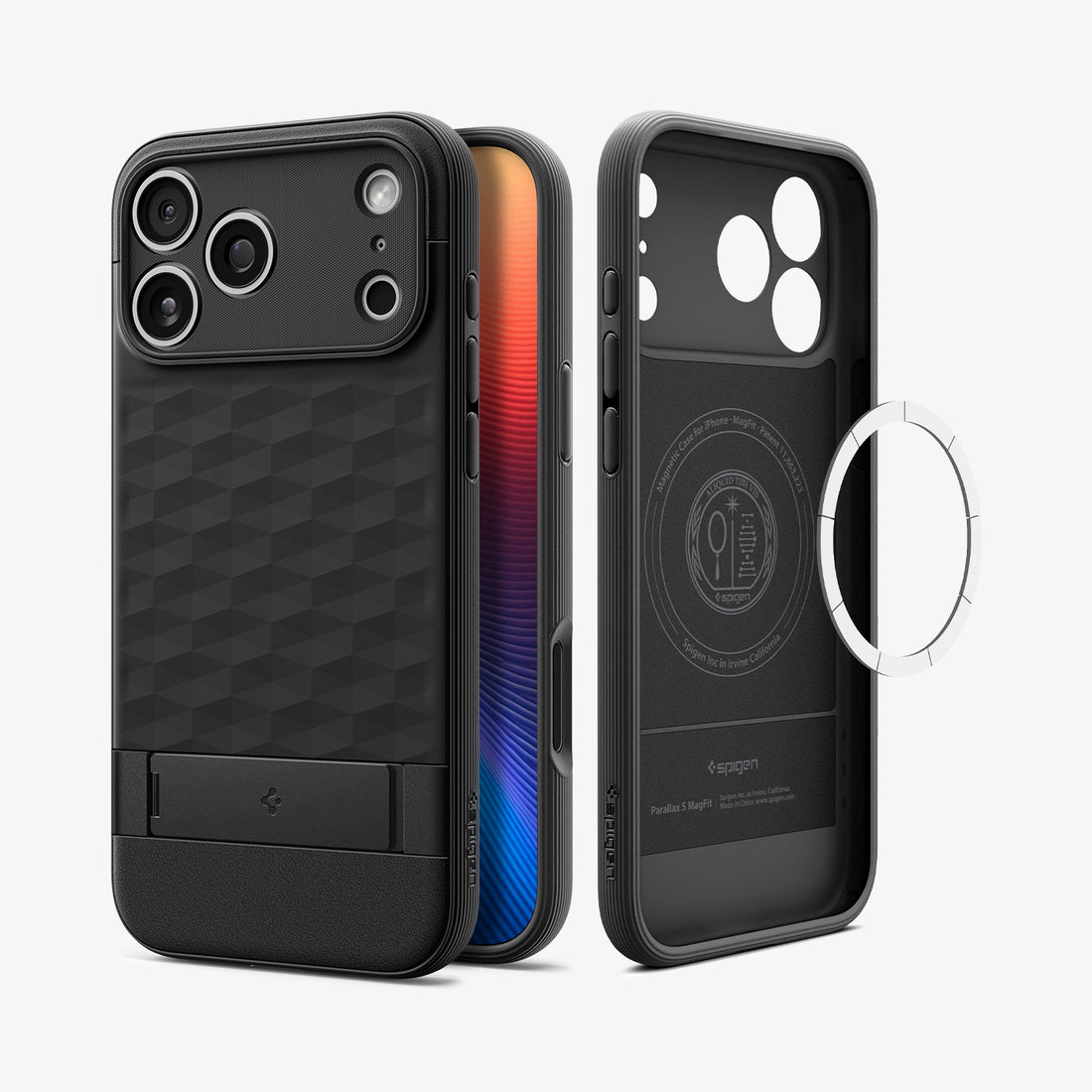 ACS09911CB - iPhone 18 Pro Max / iPhone 17 Pro Max Parallax S (Mag Fit) in Matte Black showing the back and inside magnet layers
