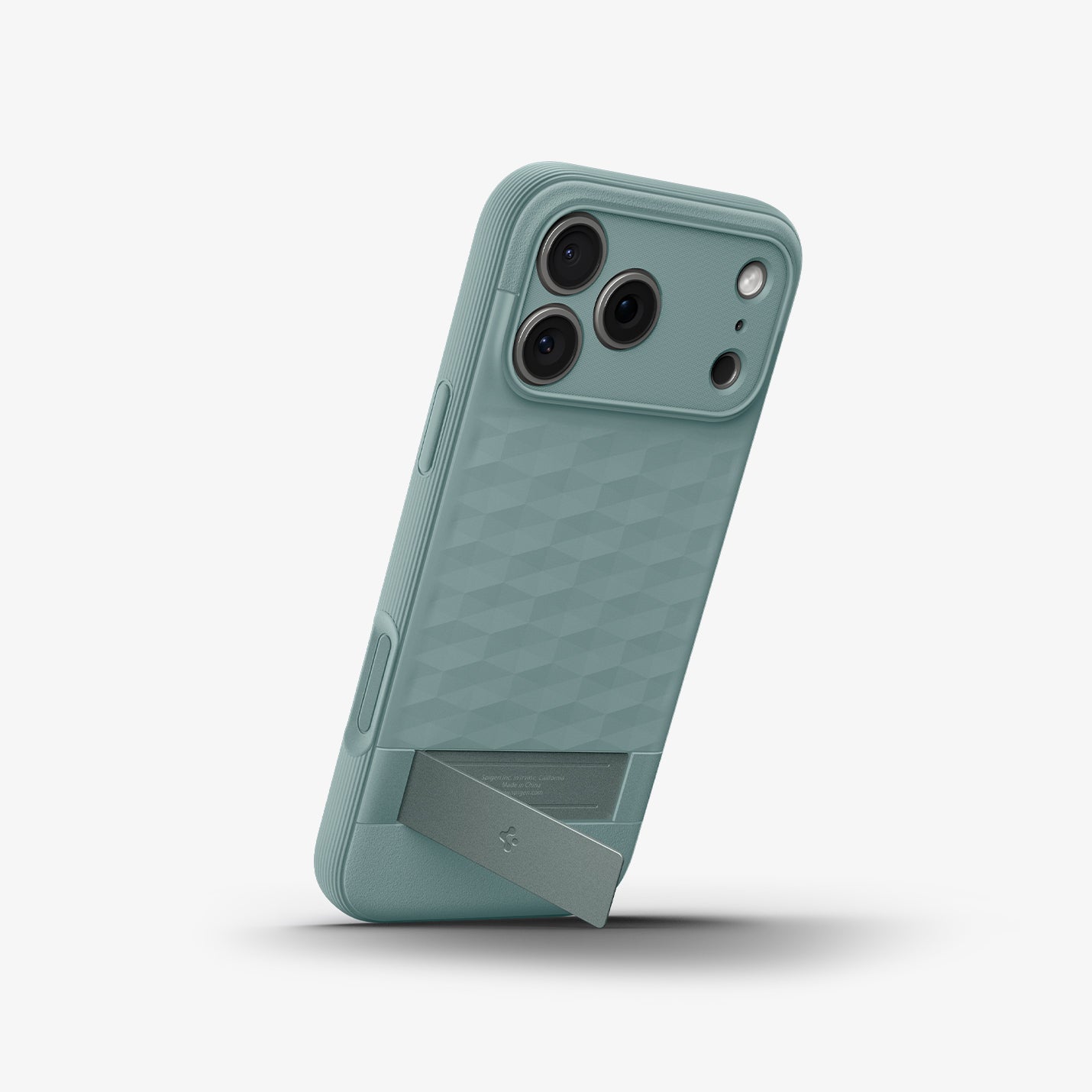 ACS09965 - iPhone 17 Pro Series Case Parallax S (MagFit) in green showing the device propped up by built in kickstand