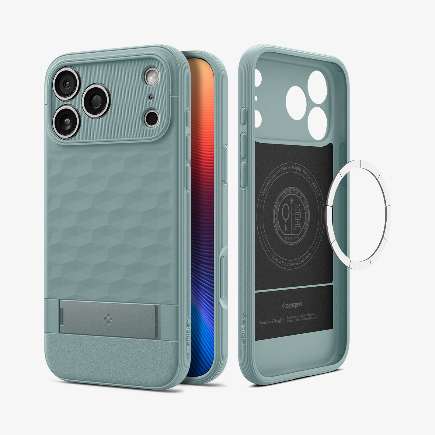 ACS09965 - iPhone 17 Pro Series Case Parallax S (MagFit) in green showing the back and inside magnet ring layer