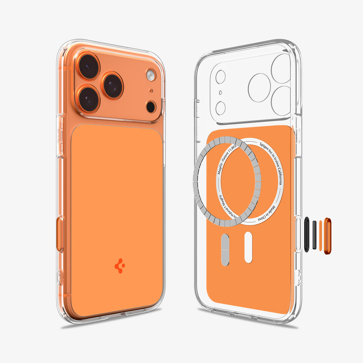 ACS10471CA - iPhone 18 Pro / iPhone 17 Pro Ultra Hybrid T (Mag Fit) in Glossy Orange showing the front and back