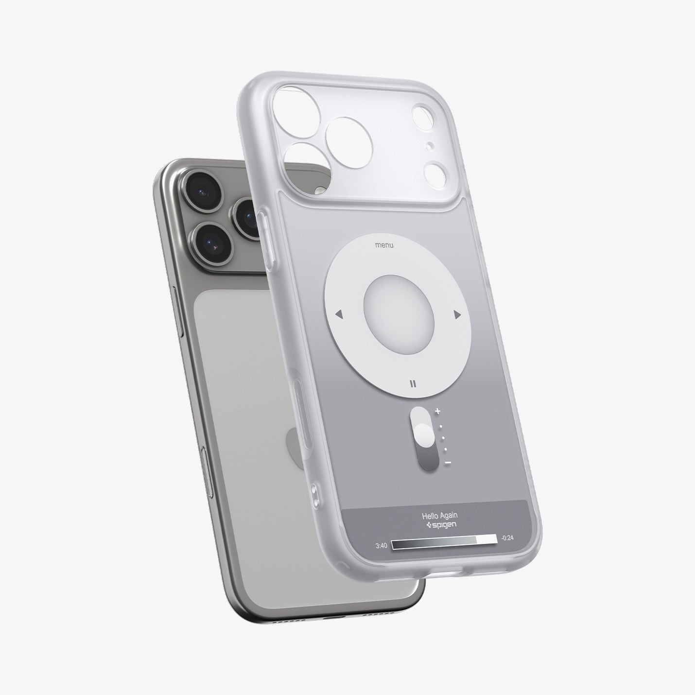ACS10075 - iPhone 17 Pro Case Ultra Hybrid Classic (MagFit) in Classic Silver showing the back, hovering in front of the device