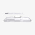 ACS10075 - iPhone 17 Pro Case Ultra Hybrid Classic (MagFit) in Classic Silver showing the inner sticker, hovering above the detached magnet ring and the case