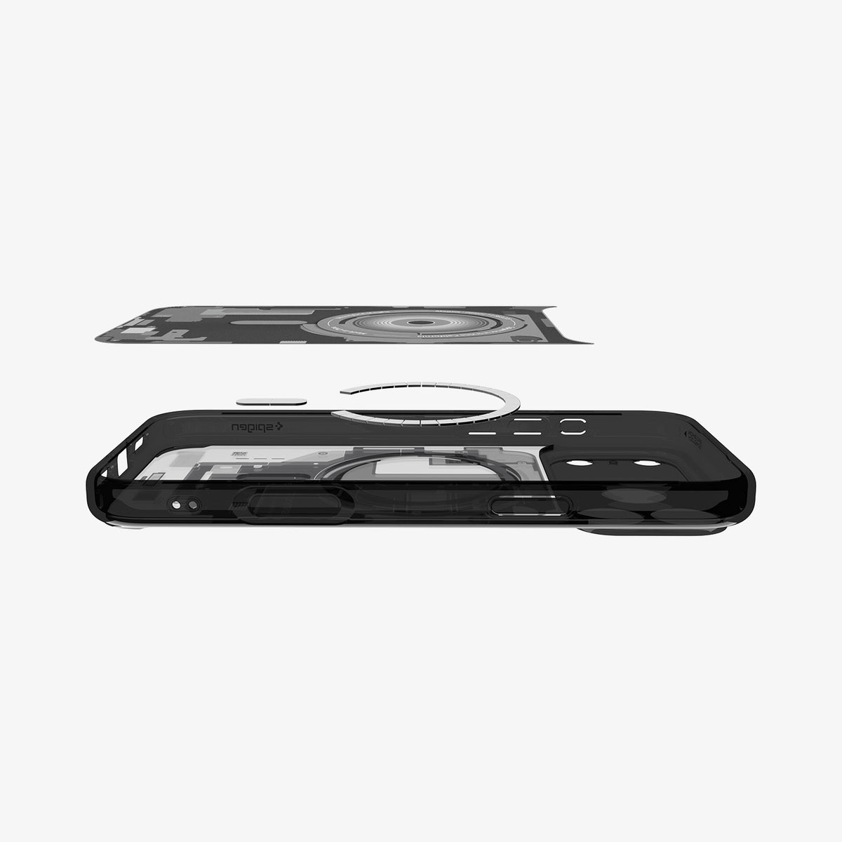 ACS10042CA - iPhone 18 Pro Max / iPhone 17 Pro Max Ultra Hybrid Zero One (MagFit) Black showing the layered construction with an integrated magnetic ring and printed back design