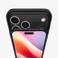 ACS10073 - iPhone 17 Pro Case Ultra Hybrid Zero One (MagFit) in Zero One Black showing the half front and partial back focusing on camera lens