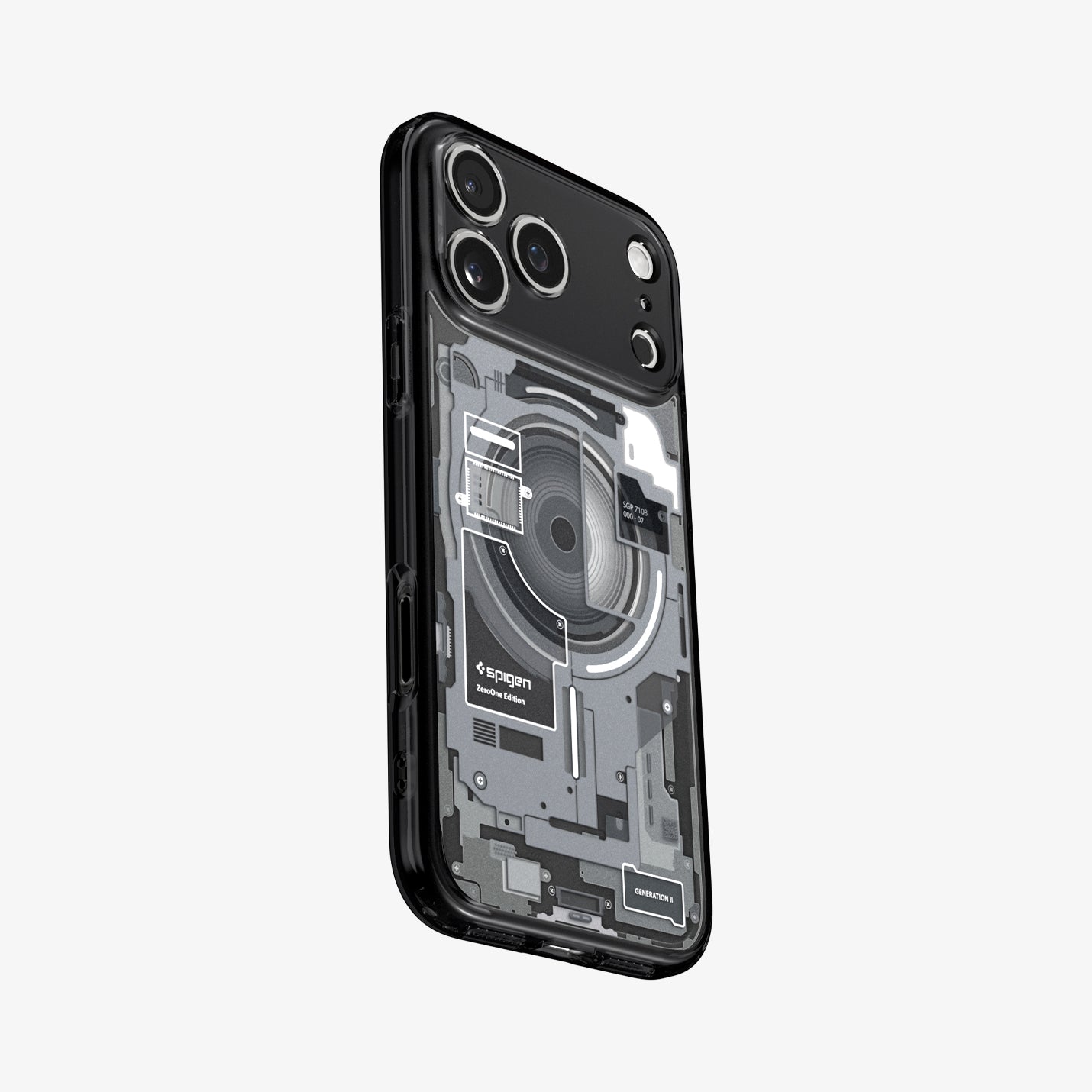 ACS10073 - iPhone 17 Pro Case Ultra Hybrid Zero One (MagFit) in Zero One Black showing the back and side