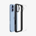 ACS10081 - iPhone 17 Ultra Hybrid in Matte Black showing the back, detached from the frame of the case aligned with the device